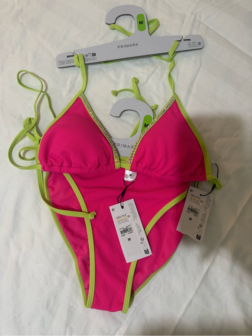 💖 Primark Neon Pink Bikini with Crystal Details – Size M 💚